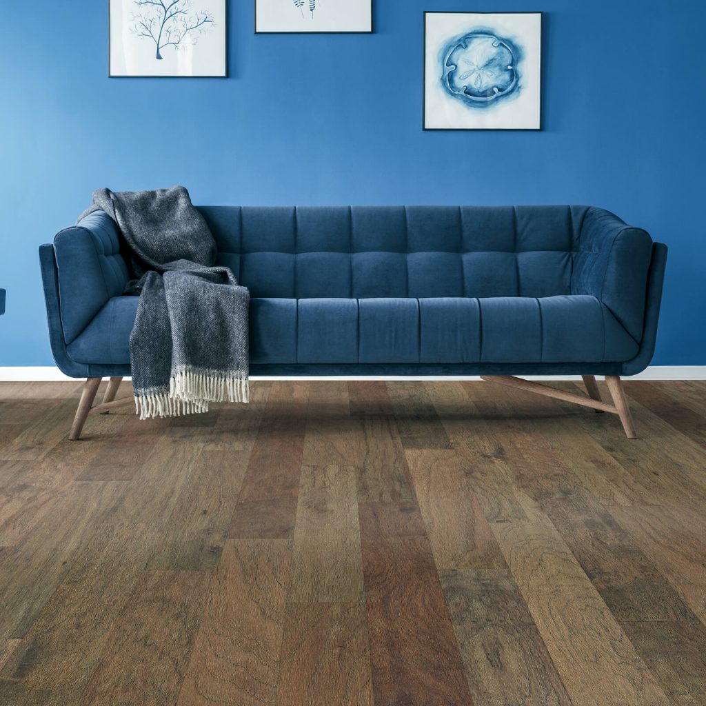 Hardwood with Blue Couch | Location Carpet